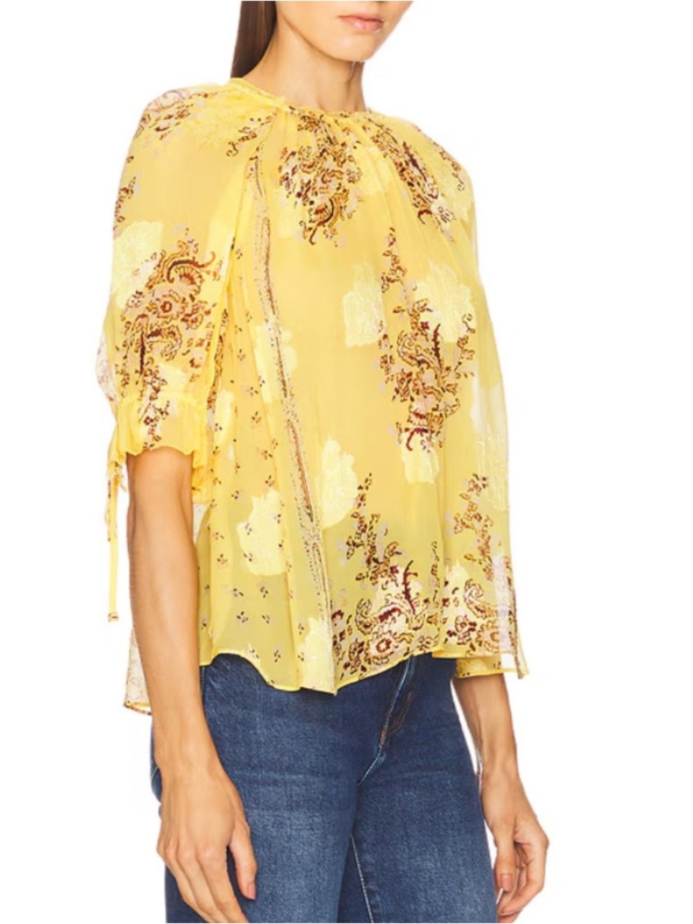 Ulla Johnson Pippa Floral Peasant Blouse  in Soleil Yellow (Size 10)